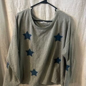 Notations Gray Sweatshirt with Blue Stars Like New EUC